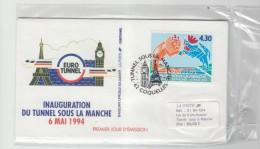 Lot De 4 Enveloppes Inauguration EURO TUNNEL  - Sous Blister - 1990-1999