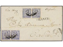 PUERTO RICO. 1872. S. JUAN A CADIZ. 25 Cts. Ultramar (4) Circulada Via El Correo Inglés, Fechador De B.P.O. Al Dorso. MA - Altri & Non Classificati