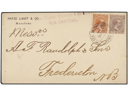 PUERTO RICO. 1897. MAYAGUEZ A FREDERICTON (New Brunswick). 2 Ctvos. Castaño Rojo Y 6 Ctvos. Lila. Marca POR VAPOR ESPAÑO - Autres & Non Classés