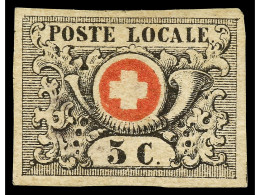 * SUIZA. 1849. 5 C. Negro Y Rojo. Sello Algo Amarillento, Goma Parcial Original Y Buen Estado De Conservación. Dictamen  - Altri & Non Classificati