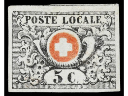 (*) SUIZA. 1849. 5 C. Negro Y Rojo. Pequeño Punto Claro (petit Aminci). Cert. A. VON DER WEID. Zu. 10. Yv.6. Yvert.3.000 - Sonstige & Ohne Zuordnung