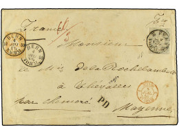 SUIZA. 1859. BERNA A FRANCIA. Carta Inicialmente Franqueada Con Sello De 1 Fr. Gris Y Retenida Por Falta De Franqueo Has - Altri & Non Classificati