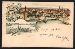 Lithographie Lindau A. Bodensee, Gesamtansicht & Ansicht Um 1600  - Lindau A. Bodensee