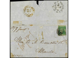 FILIPINAS. 1856. SYDNEY (Australia) A MANILA. Envuelta Circulada Con Sello 3 D. Verde, Tasada A La Llegada Con 1 (real)  - Other & Unclassified