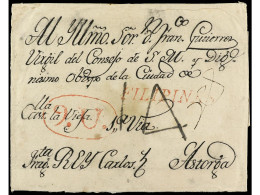 FILIPINAS. (1803 Ca.). Envuelta Circulada A ASTORGA (España). Marca Lineal FILIPINAS Y Porteo 9.V. (9 Reales De Vellón), - Other & Unclassified