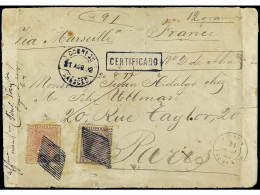 FILIPINAS. 1892. BAGDED A PARÍS. Carta Certificada Franqueada Con Sellos De 2 Ctvos. Violeta Y 10 Ctvos. Rosa. Mat. Parr - Andere & Zonder Classificatie