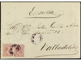 FILIPINAS. (1892 Ca.). FRONTAL Circulado A VALLADOLID. 10 Ctvos. Carmín (2). Mat. Circular TACLOBAN / LEYTE. RARÍSIMO. C - Sonstige & Ohne Zuordnung