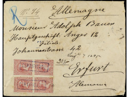 FILIPINAS. 1895. LINGAYEN A ALEMANIA. 10 Ctvos. Carmín Bloque De Cuatro. Mat. Lineal CERTIFICADO; Al Dorso Fechador CORR - Autres & Non Classés