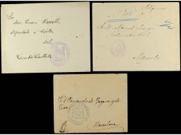 FILIPINAS. (1890 Ca.). Tres Cartas Circuladas De FILIPINAS A ESPAÑA Con Marcas De Franquicia Del Ministerio De Ultramar. - Autres & Non Classés