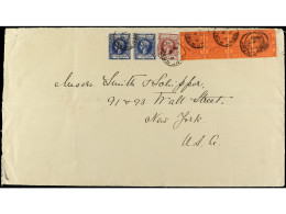 FILIPINAS. 1898 (6 Junio). MANILA A NEW YORK (U.S.A.). Carta Franqueada En Origen Con Sellos Españoles De 6 Ctvos. (2) Y - Sonstige & Ohne Zuordnung