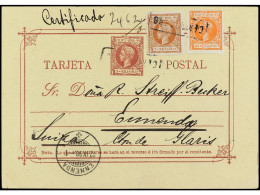 FILIPINAS. 1898. MANILA A SUIZA. 5 Mils. Carmín Con Franqueo Adicional De 5 Mils. Castaño Rojo Y 10 Ctvos. Naranja, Mat. - Other & Unclassified