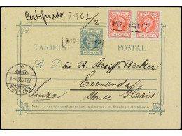 FILIPINAS. 1898. MANILA A SUIZA. 1 Ctvo. Verde Con Franqueo Adicional De 5 Ctvos. Rosa (2) Mat. Lineal CERTIFICADO, Lleg - Autres & Non Classés