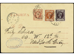 CUBA. 1898. HABANA A ALEMANIA. 5 Mils. Carmín Con Franqueo Adicional De 5 Mils. Castaño Rojo Y 1 Ctvo. Violeta, Mat. Fec - Other & Unclassified