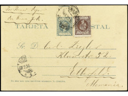 CUBA. 1898. HABANA A ALEMANIA. 1 Ctvo. Verde Con Franqueo Adicional De 3 Ctvos. Castaño, Mat. Fechador De La Habana Y Ll - Autres & Non Classés