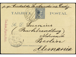 PUERTO RICO. 1893. SAN JUAN A ALEMANIA. 3 Ctvos. Azul, Mat. Fechador ADMON. CENTRAL/PUERTO RICO, Llegada En El Frente. E - Autres & Non Classés