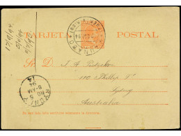 PUERTO RICO. 1894. NAUNABO A SYDNEY (Australia). 3 Ctvos. Rosa, Mat. NAUNABO/PUERTO-RICO, Llegada En El Frente. Muy Rara - Altri & Non Classificati