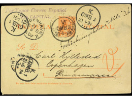 PUERTO RICO. 1894. MAYAGUEZ A COPENHAGEN (Dinamarca). 3 Ctvos. Rojo, Mat. PLAYA DE MAYAGUEZ/PTO. RICO, Tránsitos Y Llega - Other & Unclassified