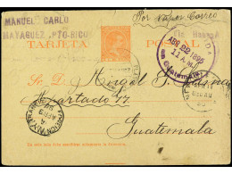 PUERTO RICO. 1895. MAYAGUEZ A GUATEMALA. 3 Ctvos. Rojo, Mat. PLAYA DE MAYAGUEZ/PTO. RICO, Tránsitos Por Habana Y New Yor - Autres & Non Classés