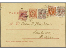PUERTO RICO. 1898. TRUJILLO ALTO A SANTURCE. 5 Mils. Carmín Con Franqueo Adicional De 5 Mils. Castaño, 1 Mils (2) (habil - Other & Unclassified