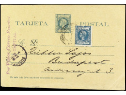 PUERTO RICO. 1898. MAYAGUEZ A BUDAPEST (Hungría). 1 Ctvo. Verde Con Franqueo Adicional De 2 Ctvos. Azul, Mat. PLAYA DE M - Altri & Non Classificati