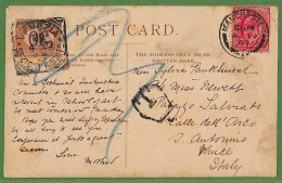 Ad0808 - GB - Postal History - Postcard To Italy  - TAXED  - SEGNATASSE 1903 - Briefe U. Dokumente