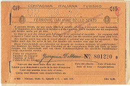 Compagnia Italia Turismo. Ferrovie Italiane Dello Stato.Domodossola A Iselle Transito 1932. Billet/Ticket De Train. - Europa