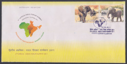 Inde India 2011 FDC Africa Forum Summit, Elephant, Elephants, Wildlife, WIld Life, Map, First Day Cover - Lettres & Documents