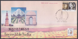 Inde India 2011 FDC Indipex World Philatelic Exhibition, Qutub Minar, India Gate, Lotus Temple, Monument First Day Cover - Storia Postale