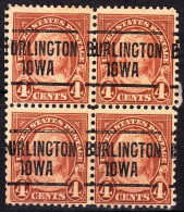 USA Precancels IOWA 1927 Sc636 4c Martha Washington. BURLINGTON / IOWA Block Of 4v - Precancels