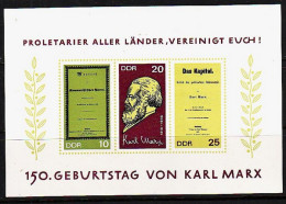 1968. DDR. 150th Birth Anniversary Of Karl Marx. MNH. Mi. Nr. 1365B-67B (Bl.27) - Ungebraucht