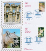 " UNESCO 2016 : PANTHERE DE FLORIDE / EPHESE " Sur 2 Enveloppes 1er Jour Soie N°YT SERV 166 167 Parf état FDC à Saisir ! - 2010-2019