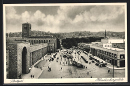 AK Stuttgart, Bahnhof Am Hindenburgplatz  - Stuttgart