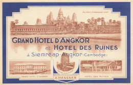 CAMBODGE - GRAND HÔTEL D' ANGKOR Et HÖTEL Des RUINES - ETIQUETTE D' HÔTEL (11x17cm) TRES BON ETAT - Hotelaufkleber