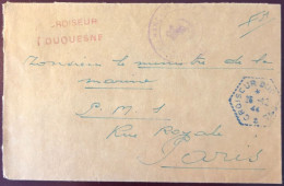 France, Griffe Et TAD CROISEUR DUQUESNE 26.12.1944 Sur Enveloppe - (W1535) - WW II