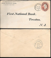 USA New York 2c Postal Stationery Cover Mailed 1884. Third National Bank - Lettres & Documents