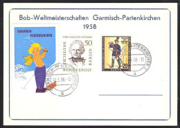 BERLIN Michel 172 Und 176  Und Vignet Auf Karte  Bob-Weltmeisterschaften Garmisch-Partenkirchen 1958   - Covers & Documents