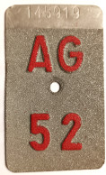 Velonummer Aargau AG 52, Erste Velonummer AG (5 X 8,5 Cm). - Nummerplaten