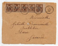 !!! REUNION, BANDE DE 5 DU N°7 SUR LETTRE DE ST DENIS DE 1888 POUR LA GIRONDE - Lettres & Documents