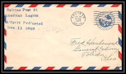 0507 Lettre USA Aviation Premier Vol Airmail Cover First Flight Aeroplane 1929 SALINAS American Legion Airport - Briefe U. Dokumente
