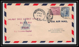 0330 Lettre USA Aviation Premier Vol Airmail Cover First Flight Aeroplane 1934 Last Day 8 Cent Rate Washington - Covers & Documents