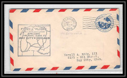 0297 Lettre USA Aviation Premier Vol Airmail Cover First Flight Aeroplane 1929 Cam 27 Bay City Chicago Cleveland - Covers & Documents