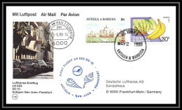 0246 Lettre Aviation (Airmail Cover Luftpost) Premier Vol First Flight Lufthansa Allemagne Germany 1988 Antigua Frankfur - Avions