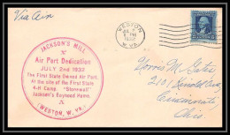 0695 Lettre USA Aviation Premier Vol Airmail Cover First Flight Aeroplane 1932 Weston Air Port Dedication Jackson - Brieven En Documenten