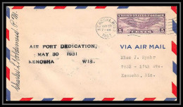 0675 Lettre USA Aviation Premier Vol Airmail Cover First Flight Aeroplane 1931 Kenosha Signé (signed Autograph) - Lettres & Documents