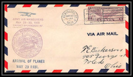 0643 Lettre USA Aviation Premier Vol Airmail Cover First Flight Aeroplane 1931 Army Air Maneuvers Arrival Planes - Brieven En Documenten