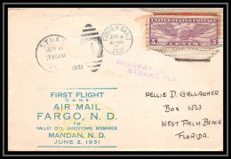 0615 Lettre USA Aviation Premier Vol Airmail Cover First Flight Aeroplane 1931 Fargo, North Dakota CAM 9  - Lettres & Documents