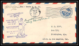0623 Lettre USA Aviation Premier Vol (Airmail Cover First Flight) 1931 Am 33 Birmingham (Alabama) Signé (signed - Covers & Documents