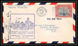 0610 Lettre USA Aviation Premier Vol Airmail Cover First Flight Aeroplane 1931 Memphis Route Am 20 Signé (signed) - Briefe U. Dokumente