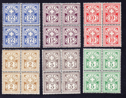 1906 Ziffermarken Serie, Faserpapier, 2 Rp - 15 Rp, Ungestempelte 4er Blocks. Kleine Falzspur Im Oberen Paar. Sonst Post - Nuovi