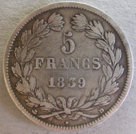 5 Francs 1839 D Lyon Arche , Louis Philippe I, En Argent , Gad# 678, Rare - 5 Francs